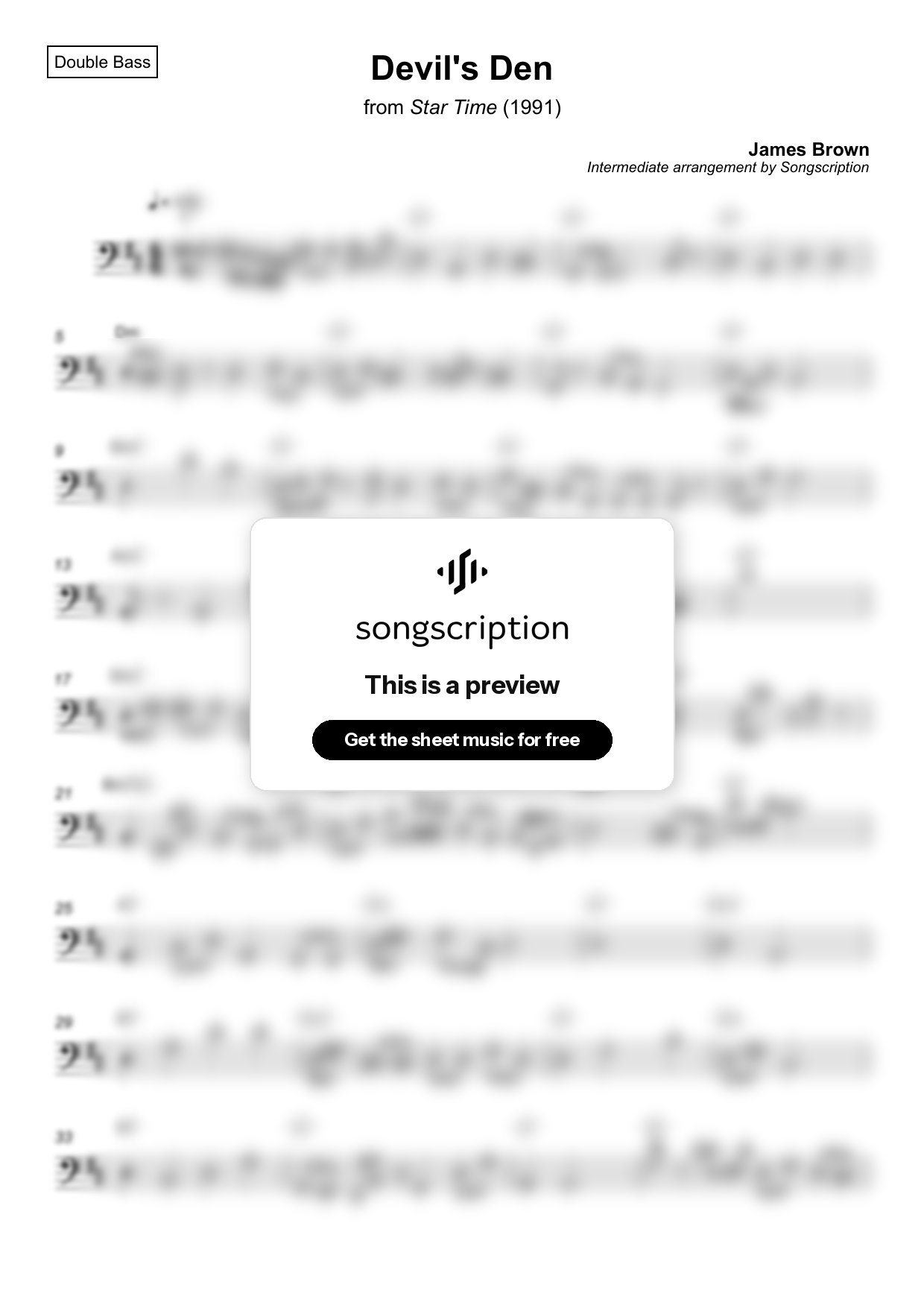 Intermediate Double Bass Sheet Music for "Devil's Den" by James Brown