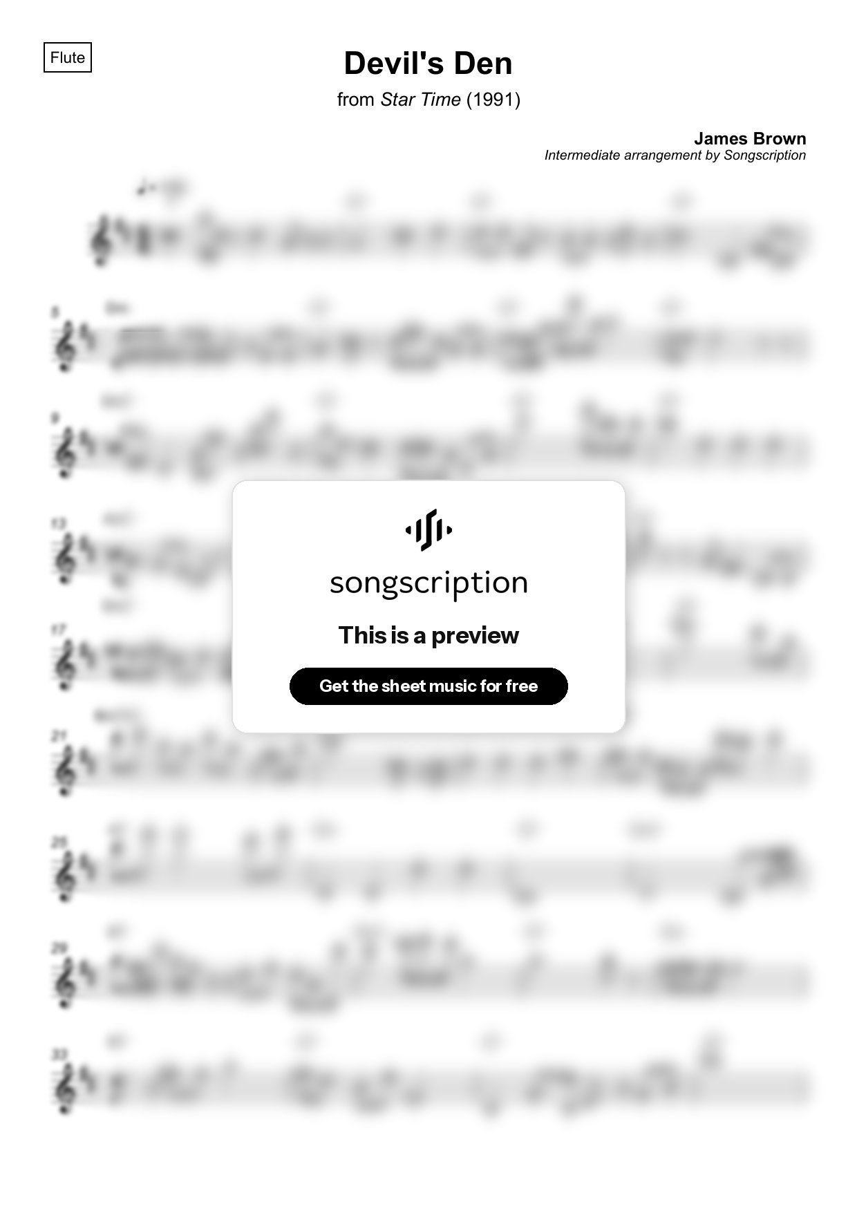Intermediate Flute Sheet Music for "Devil's Den" by James Brown