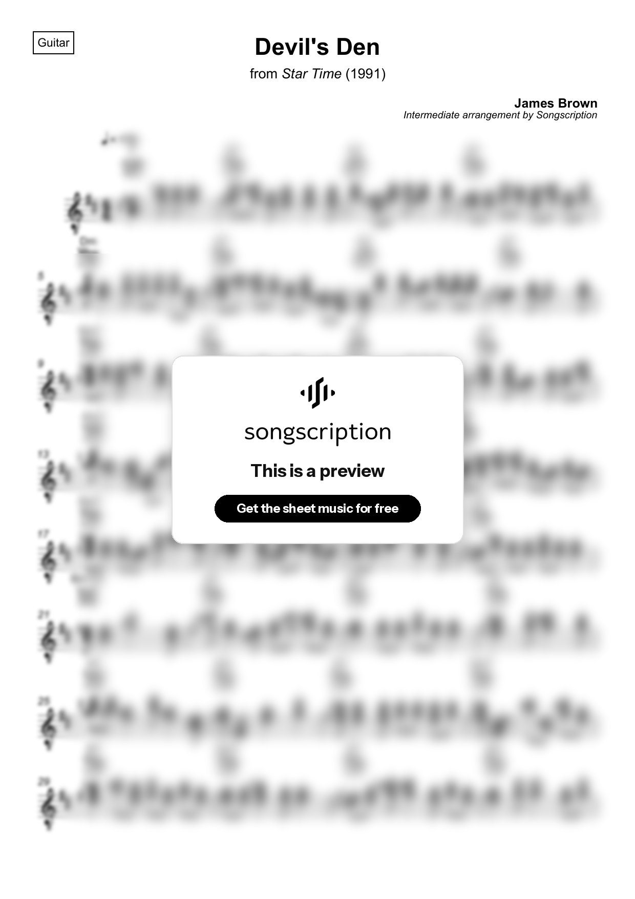 Intermediate Acoustic Guitar Sheet Music for "Devil's Den" by James Brown