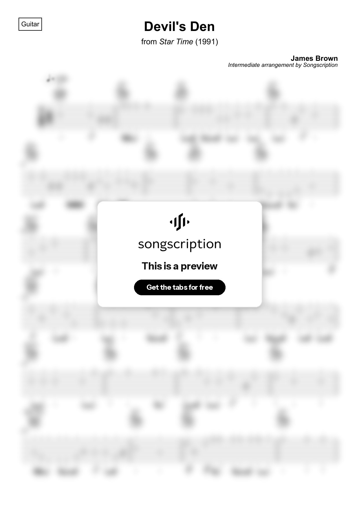 Intermediate Acoustic Guitar Tabs for "Devil's Den" by James Brown