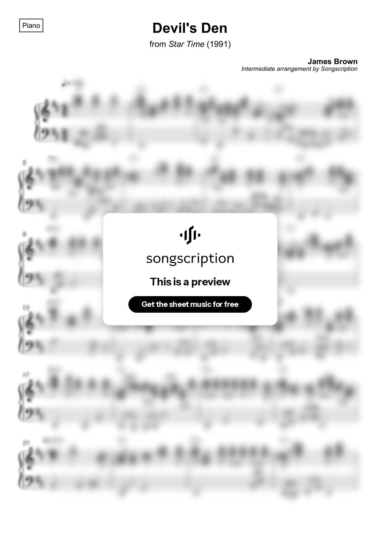 Intermediate Piano Sheet Music for "Devil's Den" by James Brown