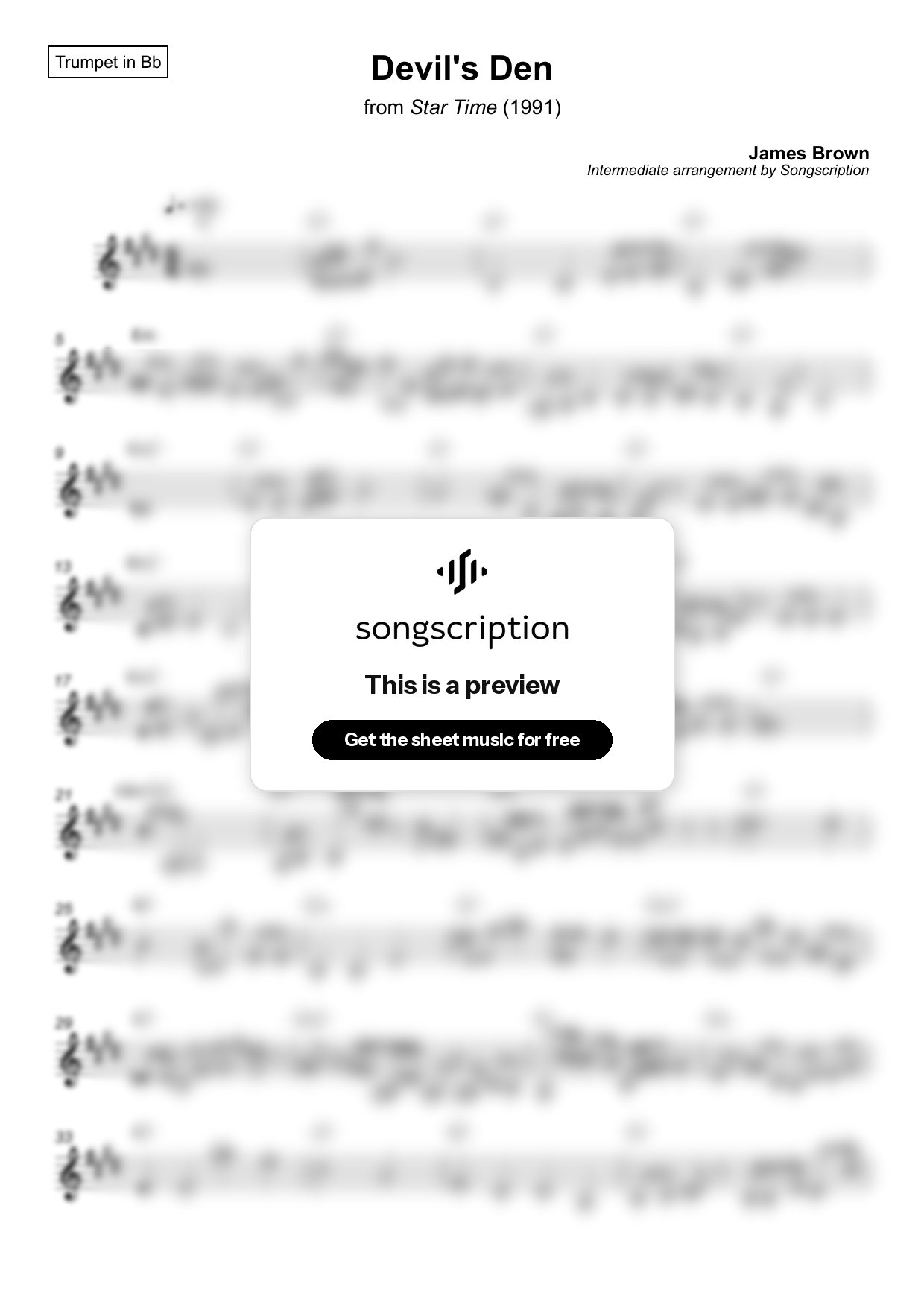 Intermediate Trumpet Sheet Music for "Devil's Den" by James Brown