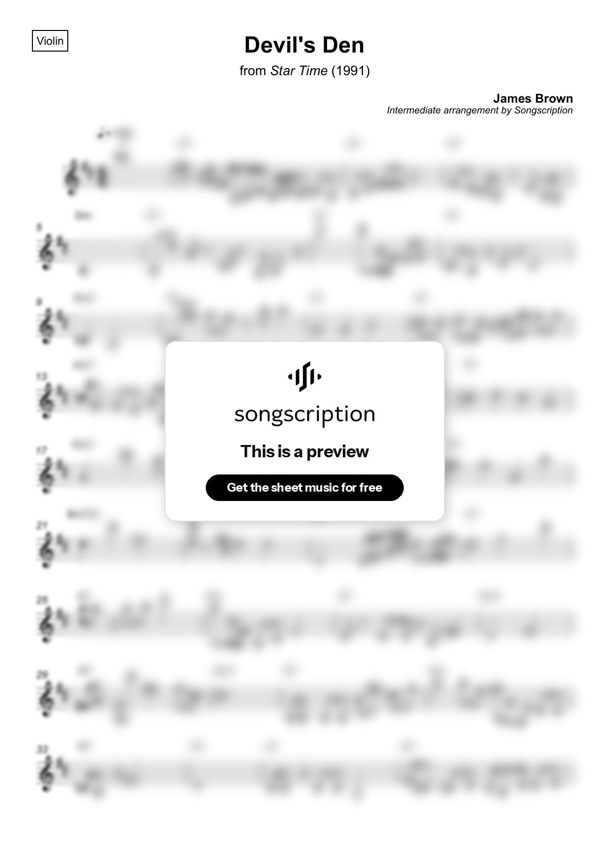 Intermediate Violin Sheet Music for "Devil's Den" by James Brown