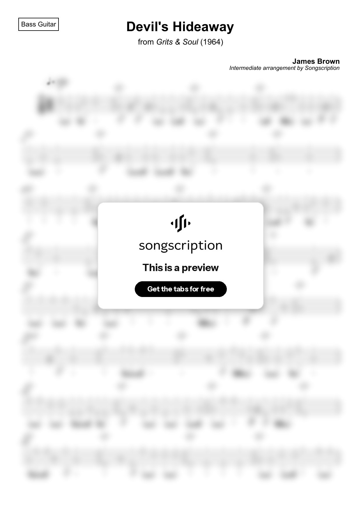 Intermediate Bass Guitar Tabs for "Devil's Hideaway" by James Brown