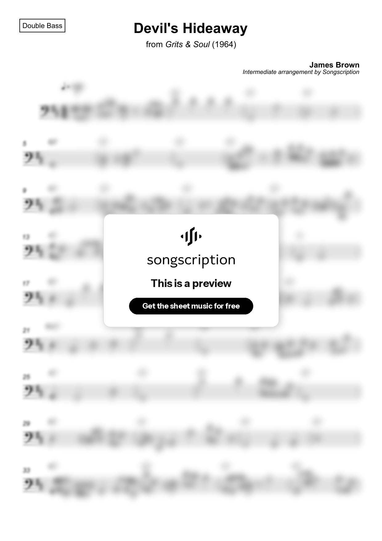 Intermediate Double Bass Sheet Music for "Devil's Hideaway" by James Brown