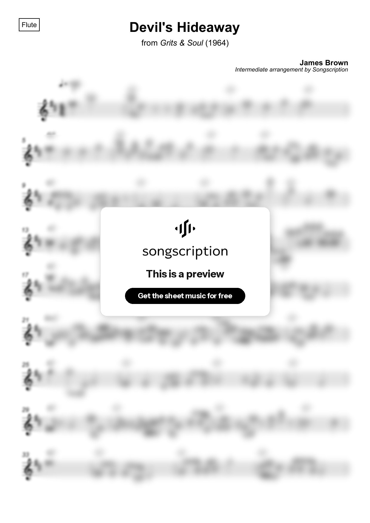 Intermediate Flute Sheet Music for "Devil's Hideaway" by James Brown