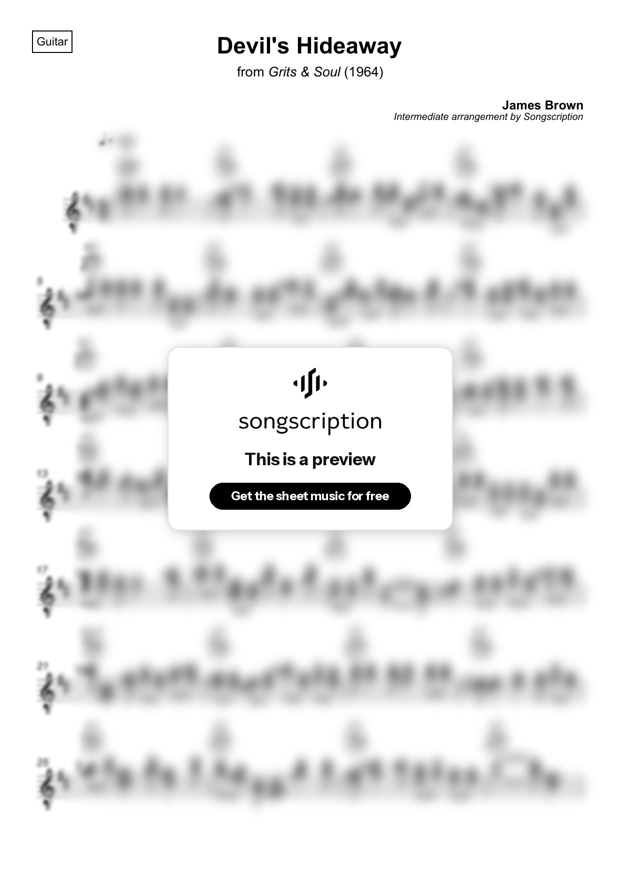 Intermediate Acoustic Guitar Sheet Music for "Devil's Hideaway" by James Brown