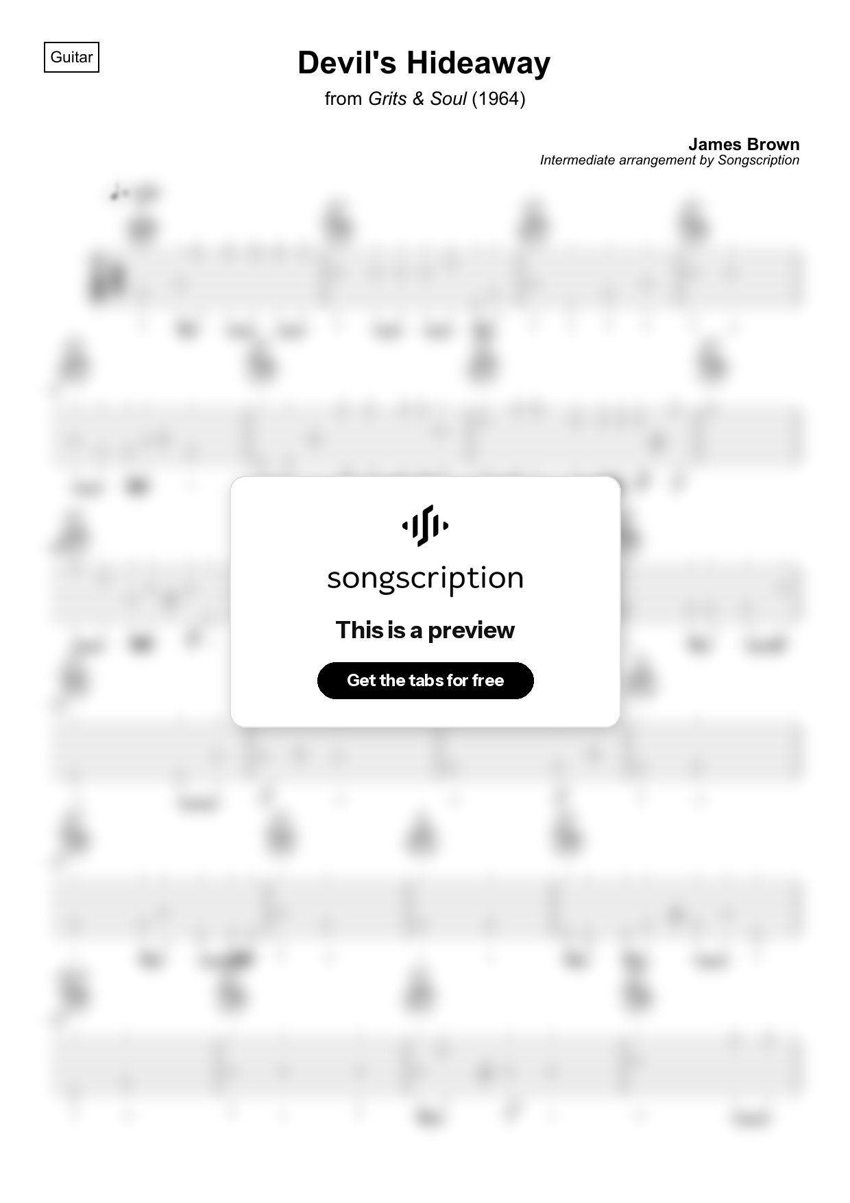 Intermediate Acoustic Guitar Tabs for "Devil's Hideaway" by James Brown