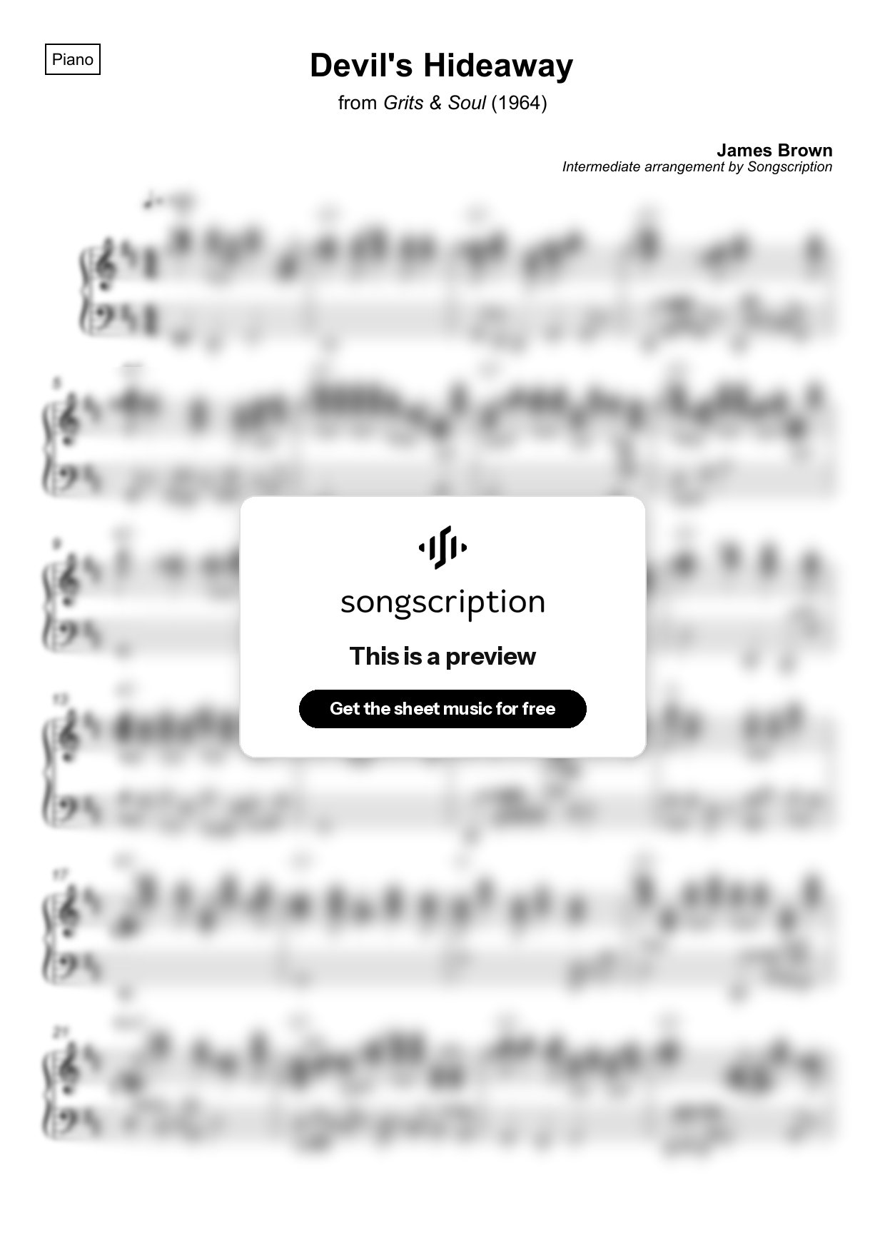 Intermediate Piano Sheet Music for "Devil's Hideaway" by James Brown