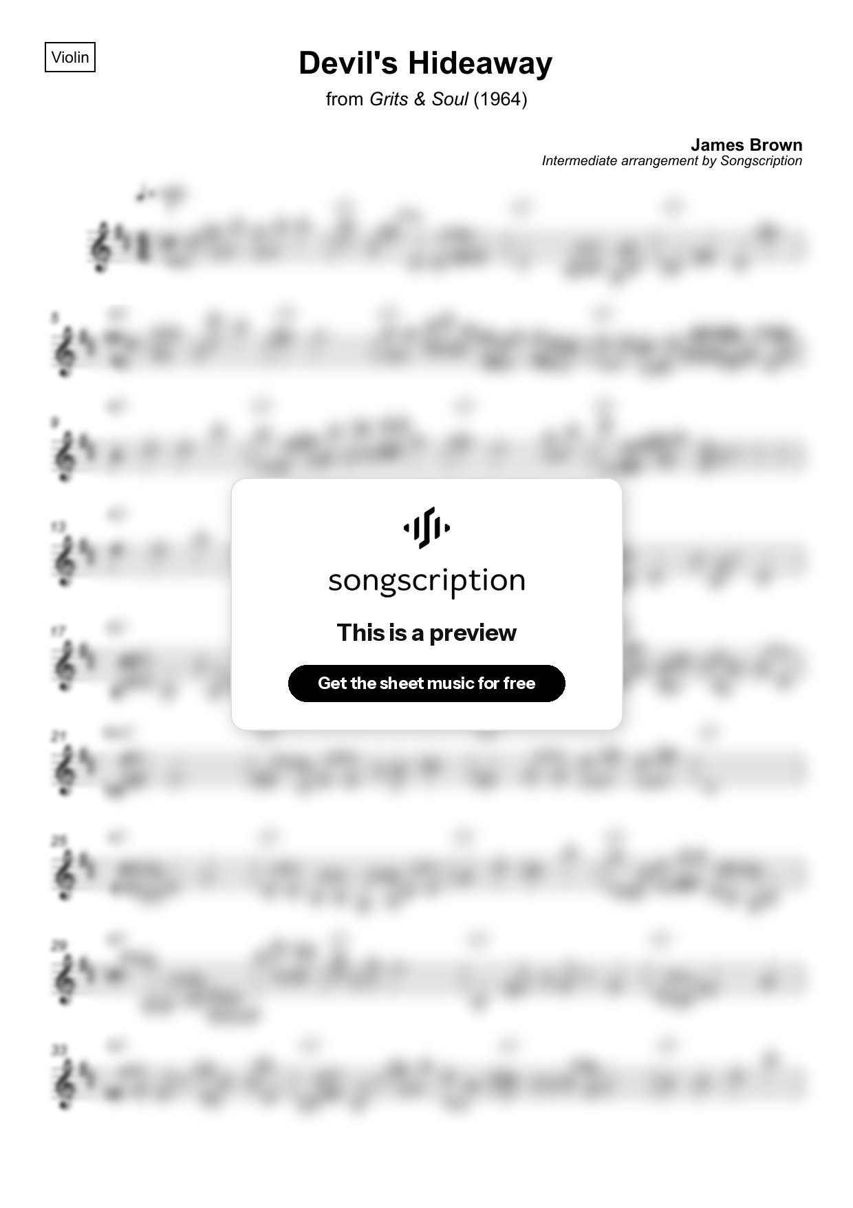 Intermediate Violin Sheet Music for "Devil's Hideaway" by James Brown