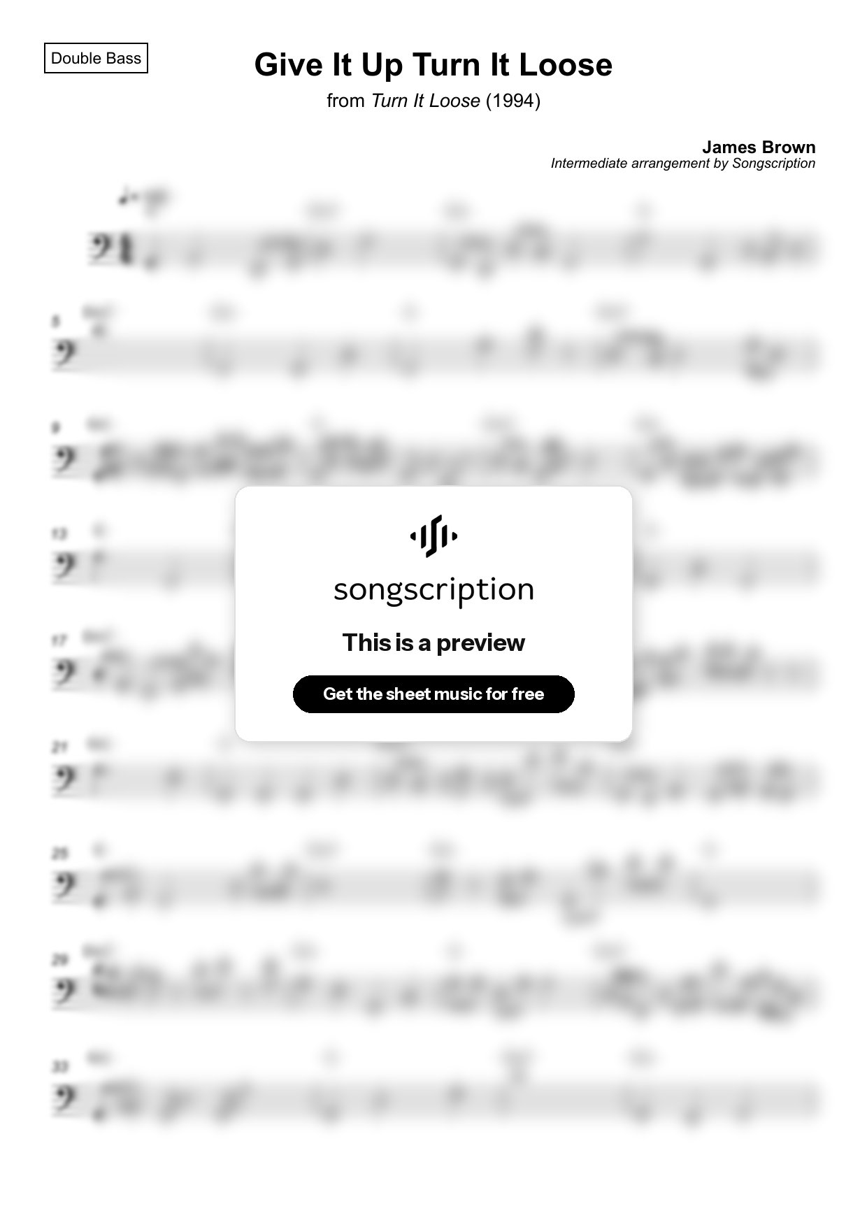 Intermediate Double Bass Sheet Music for "Give It Up Turn It Loose" by James Brown