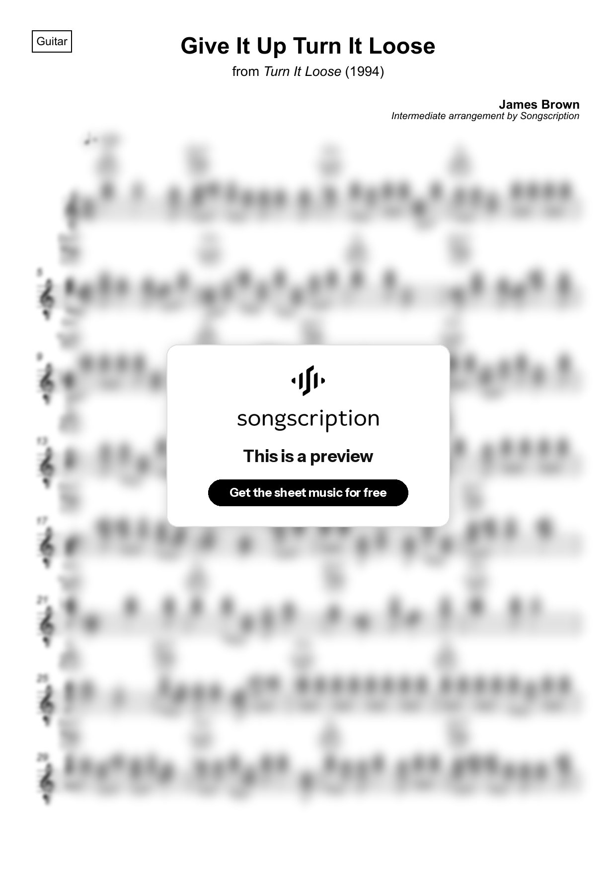 Intermediate Acoustic Guitar Sheet Music for "Give It Up Turn It Loose" by James Brown