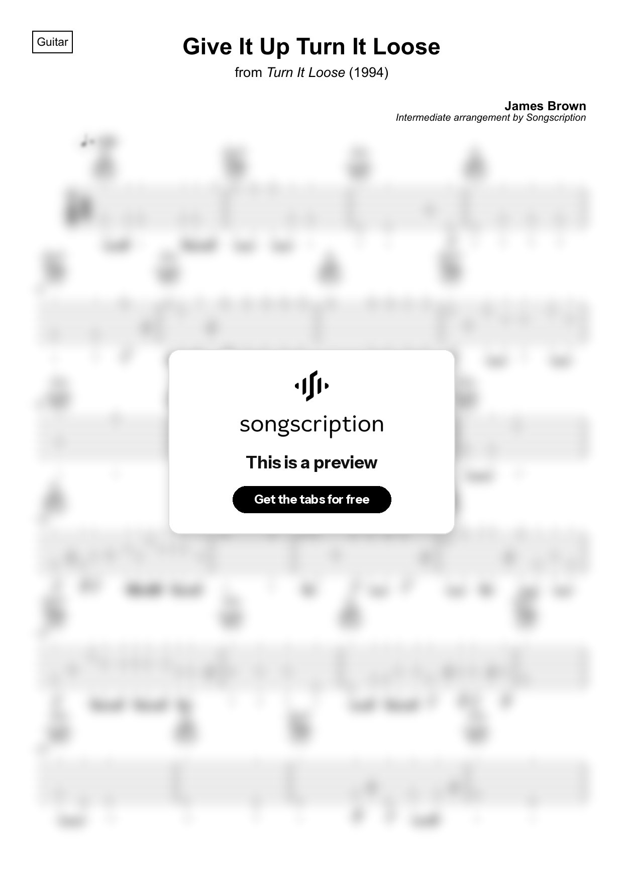 Intermediate Acoustic Guitar Tabs for "Give It Up Turn It Loose" by James Brown