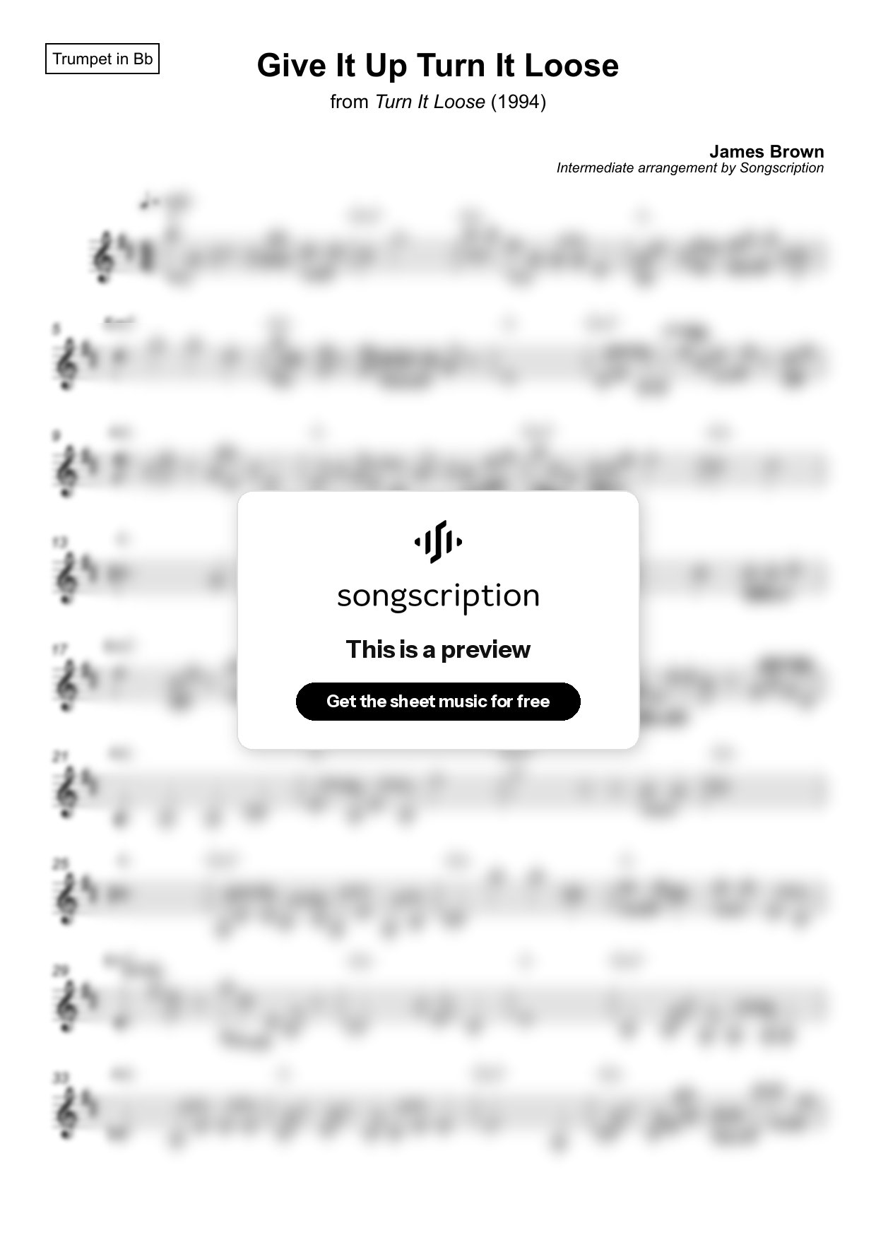 Intermediate Trumpet Sheet Music for "Give It Up Turn It Loose" by James Brown