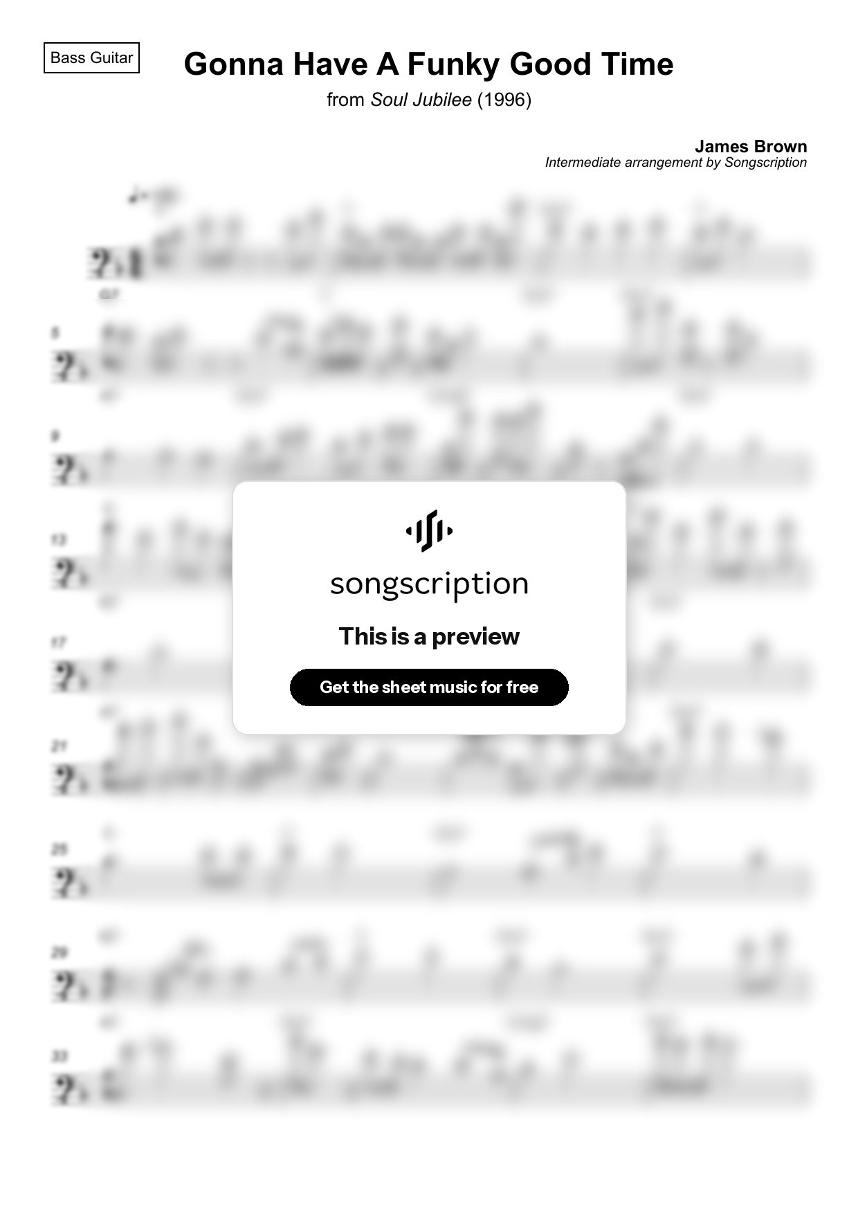 Intermediate Bass Guitar Sheet Music for "Gonna Have A Funky Good Time" by James Brown