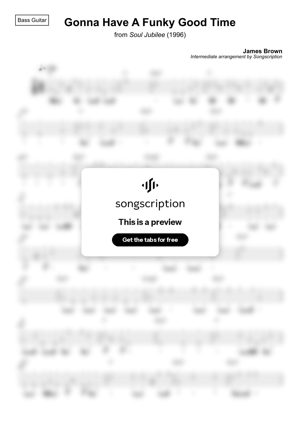 Intermediate Bass Guitar Tabs for "Gonna Have A Funky Good Time" by James Brown
