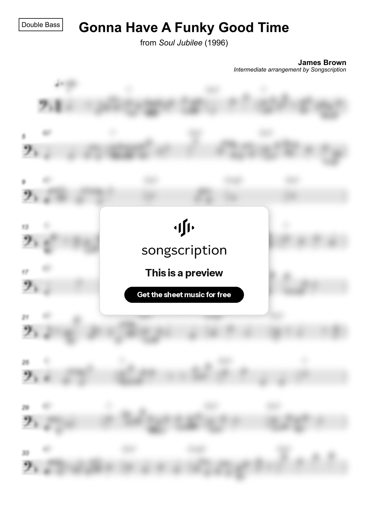 Intermediate Double Bass Sheet Music for "Gonna Have A Funky Good Time" by James Brown