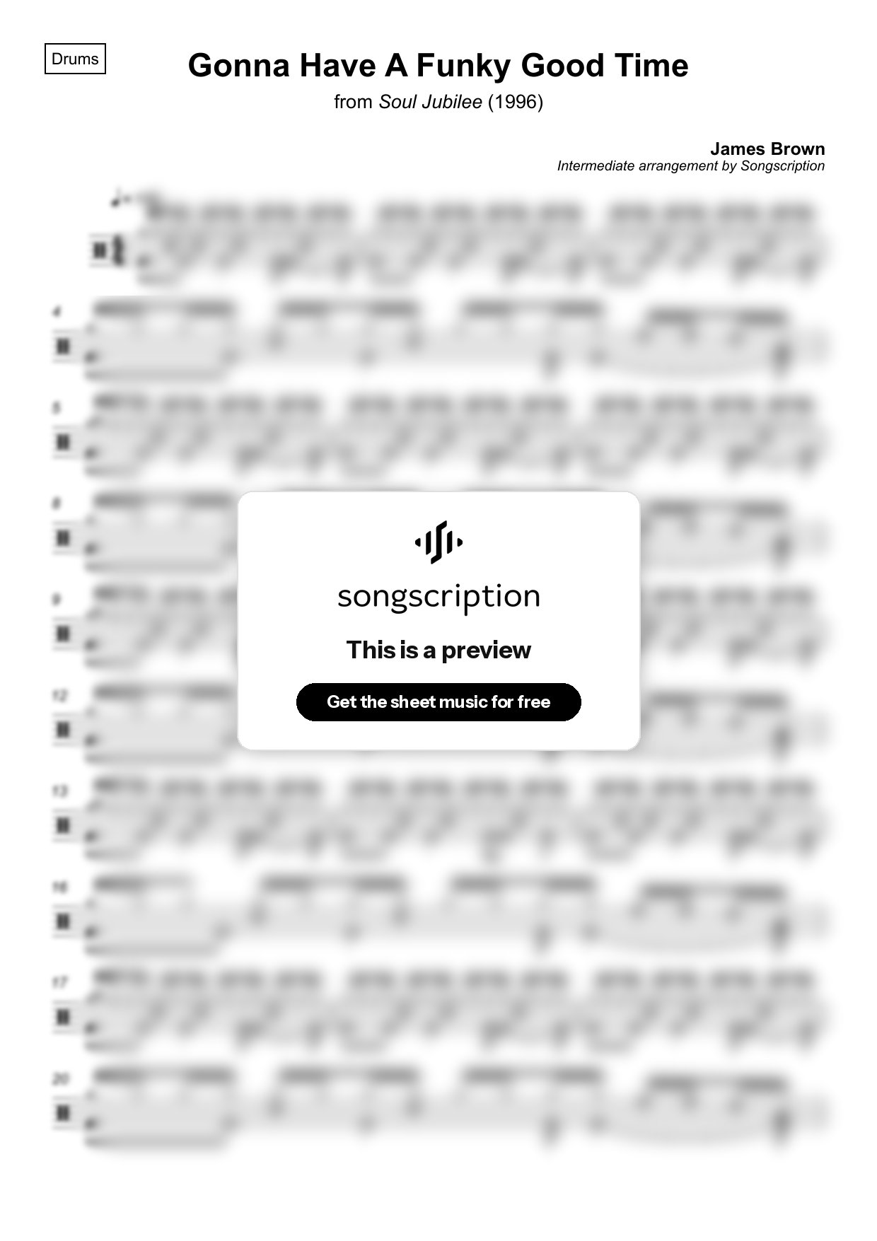Intermediate Drums Sheet Music for "Gonna Have A Funky Good Time" by James Brown