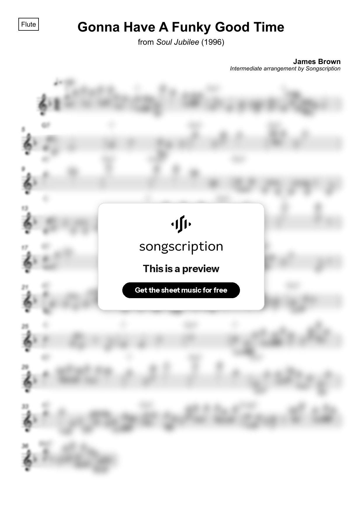 Intermediate Flute Sheet Music for "Gonna Have A Funky Good Time" by James Brown