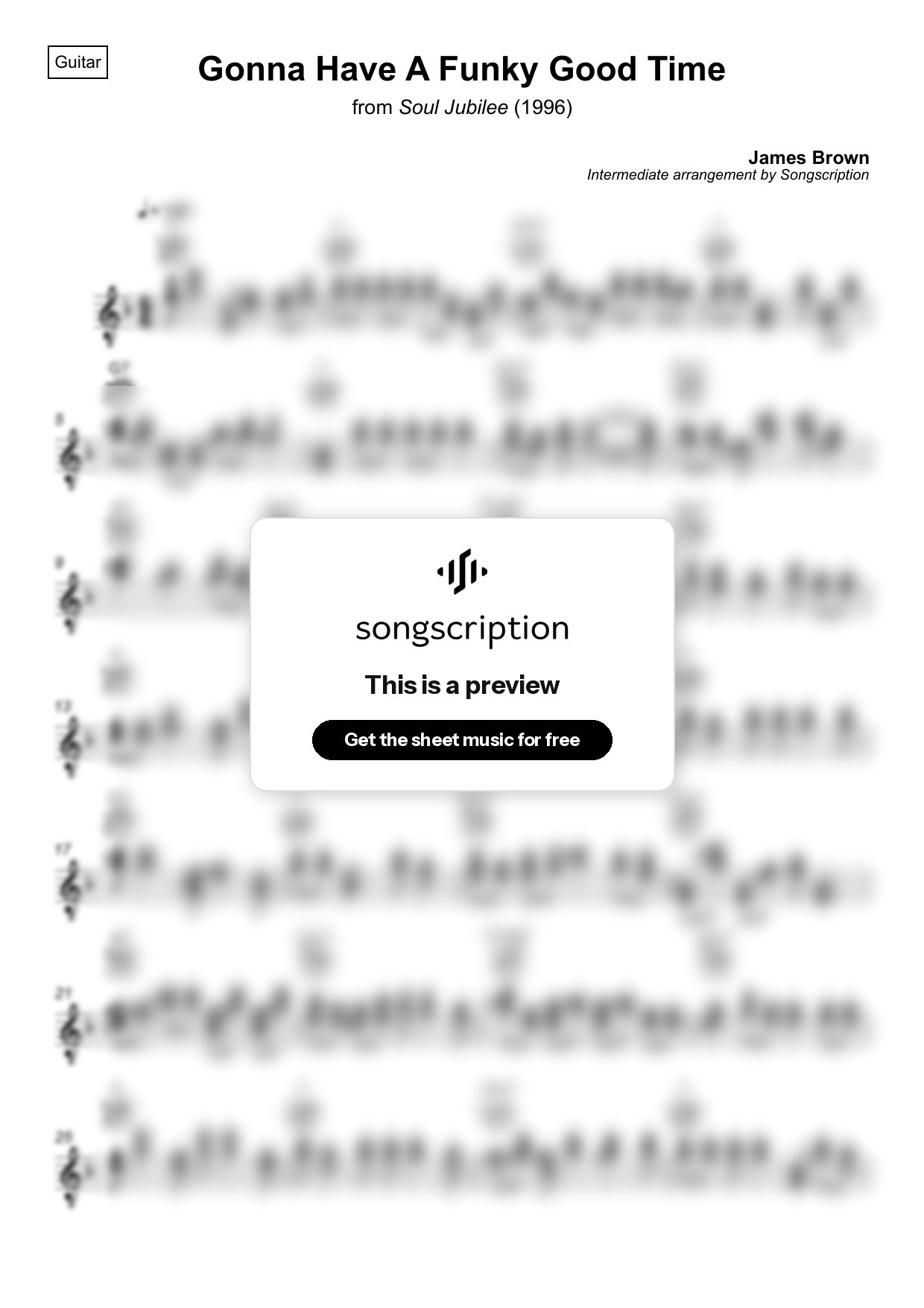 Intermediate Acoustic Guitar Sheet Music for "Gonna Have A Funky Good Time" by James Brown