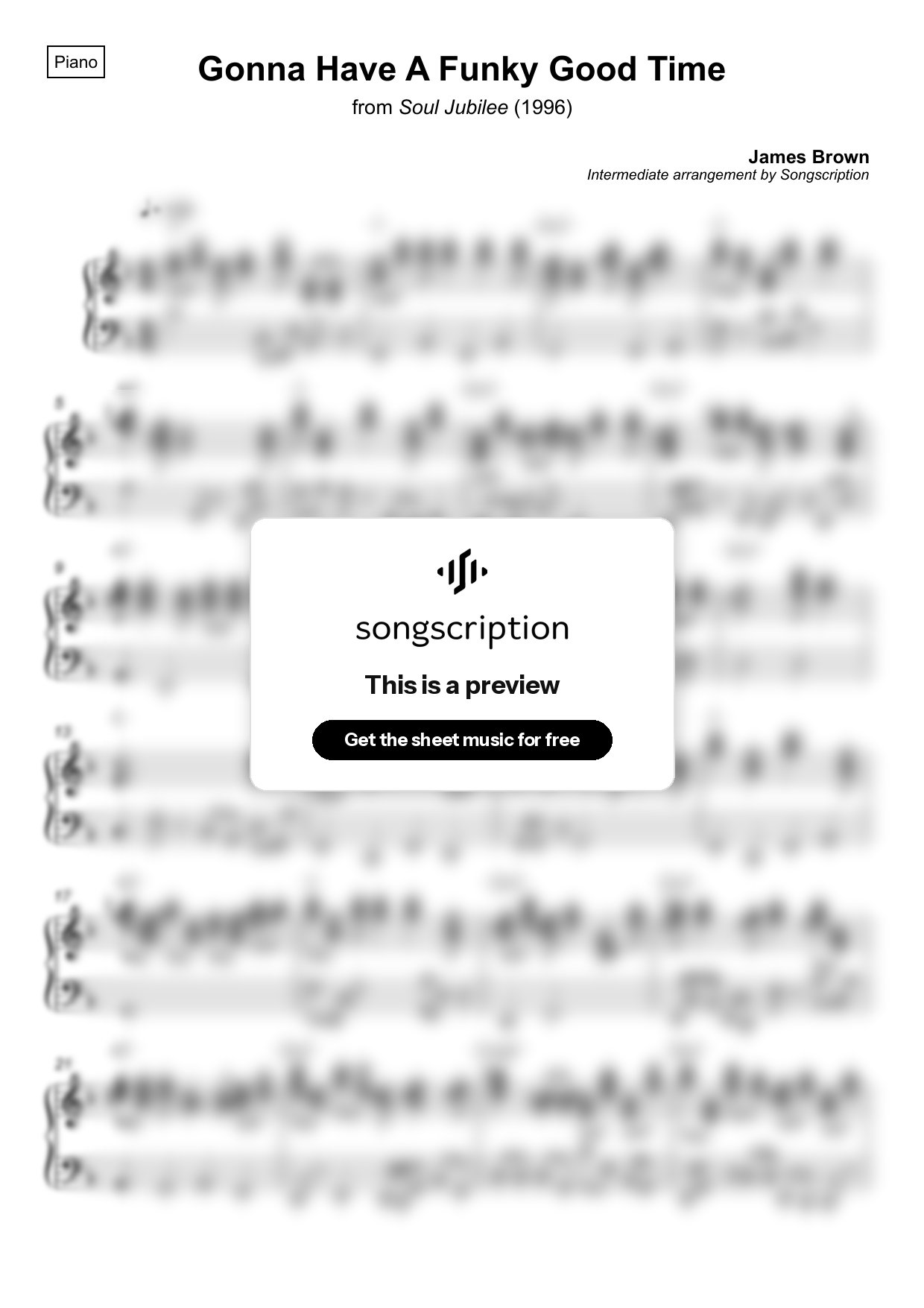 Intermediate Piano Sheet Music for "Gonna Have A Funky Good Time" by James Brown