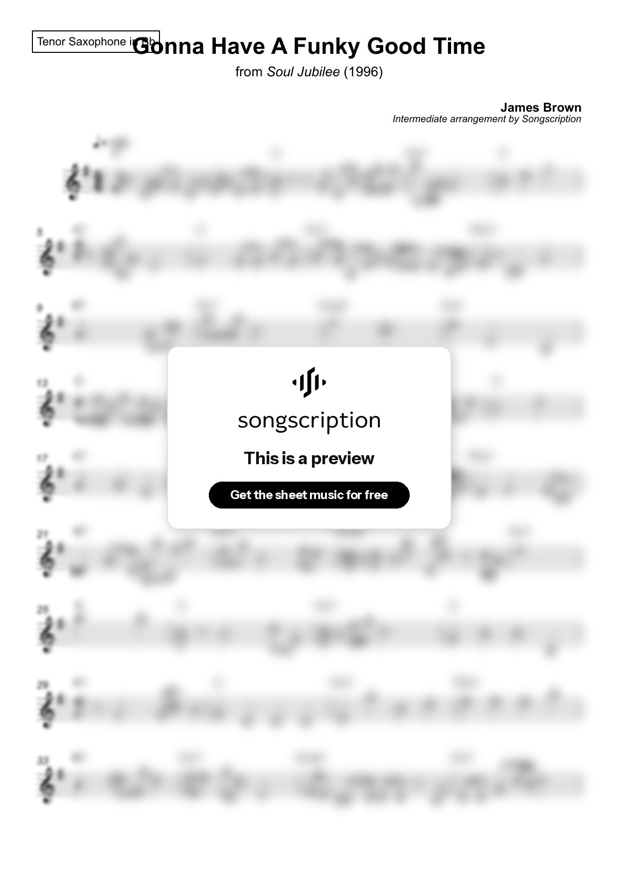 Intermediate Tenor Sax Sheet Music for "Gonna Have A Funky Good Time" by James Brown