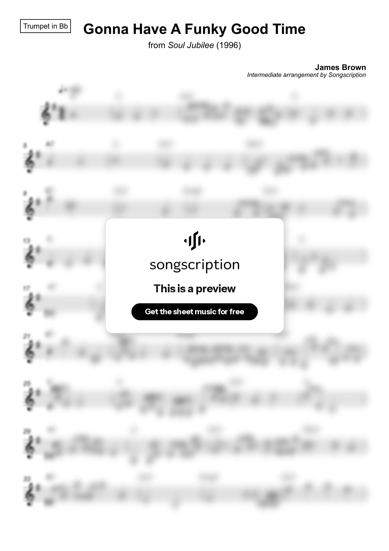 Intermediate Trumpet Sheet Music for "Gonna Have A Funky Good Time" by James Brown
