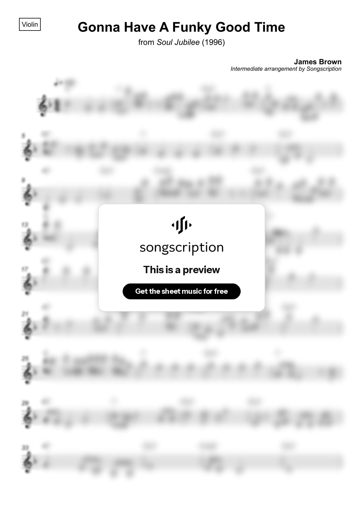 Intermediate Violin Sheet Music for "Gonna Have A Funky Good Time" by James Brown