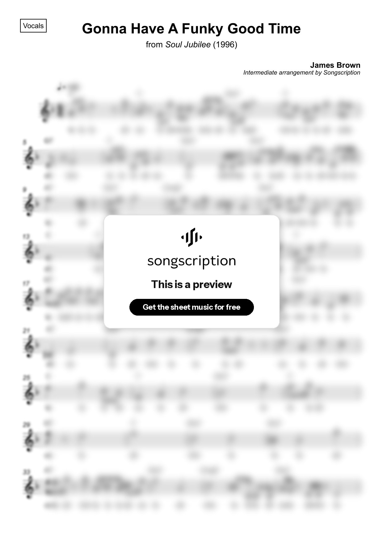 Intermediate Vocals Sheet Music for "Gonna Have A Funky Good Time" by James Brown