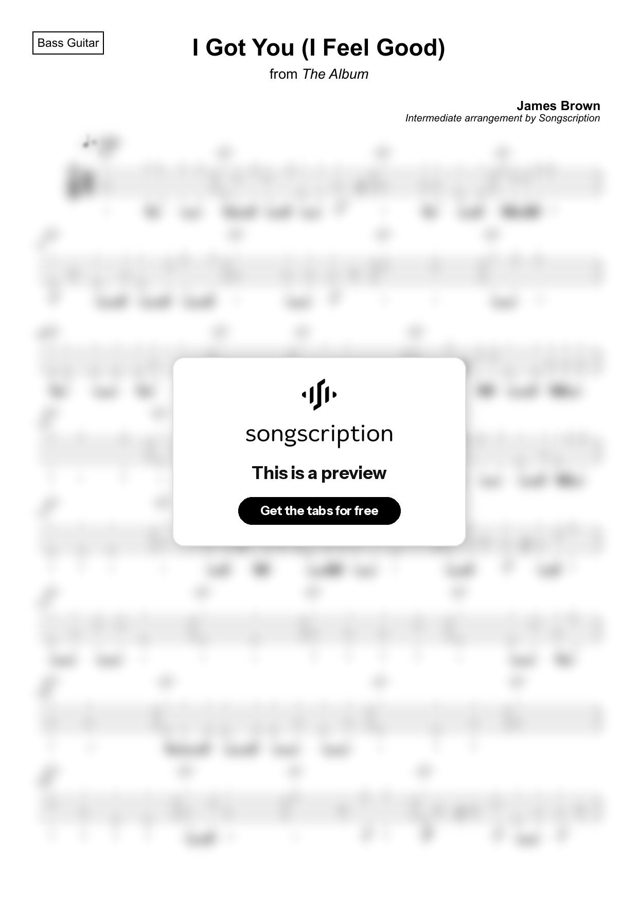 Intermediate Bass Guitar Tabs for "I Got You (I Feel Good)" by James Brown