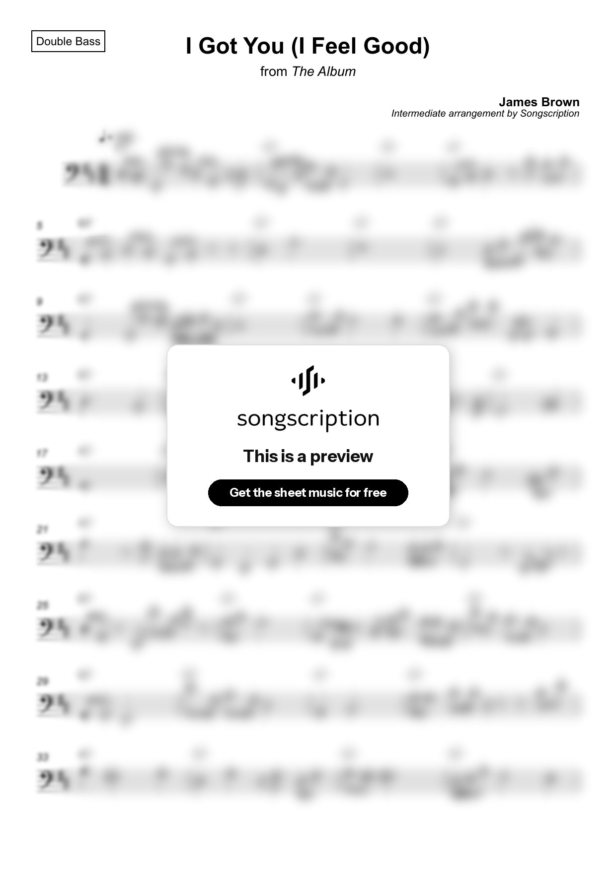 Intermediate Double Bass Sheet Music for "I Got You (I Feel Good)" by James Brown