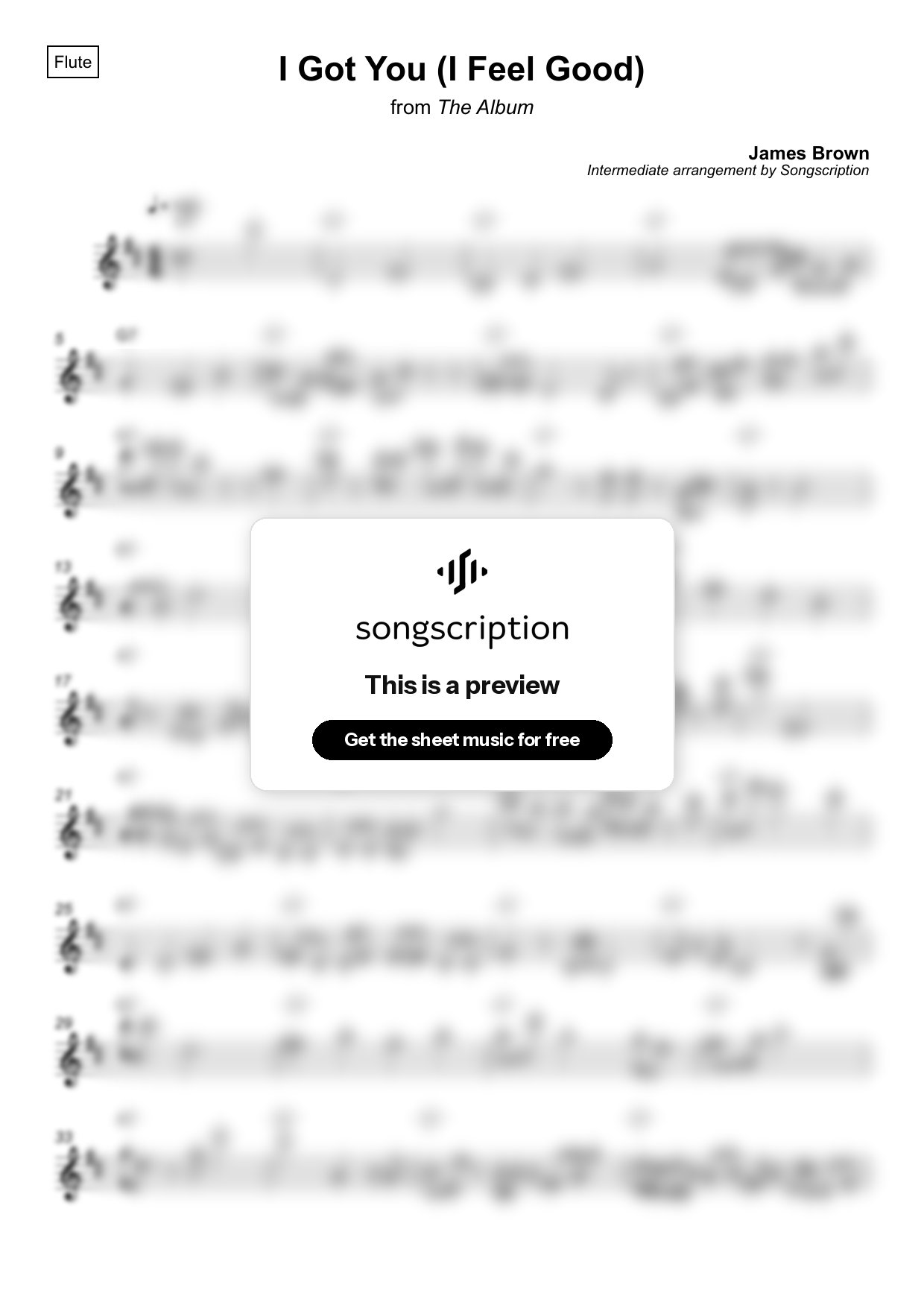 Intermediate Flute Sheet Music for "I Got You (I Feel Good)" by James Brown