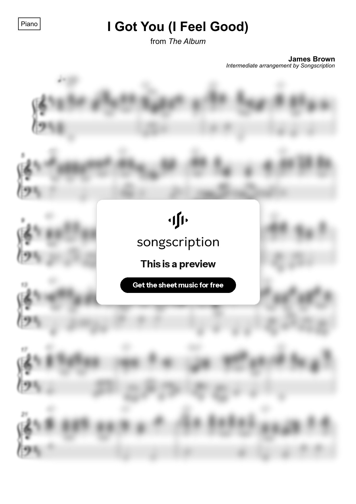 Intermediate Piano Sheet Music for "I Got You (I Feel Good)" by James Brown