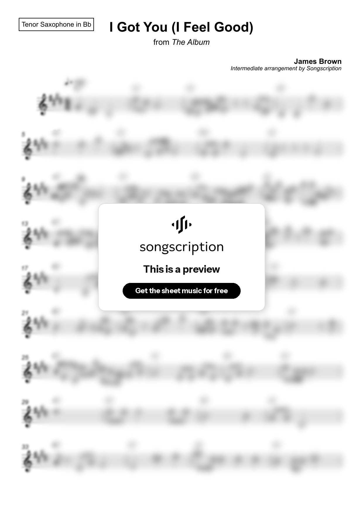 Intermediate Tenor Sax Sheet Music for "I Got You (I Feel Good)" by James Brown