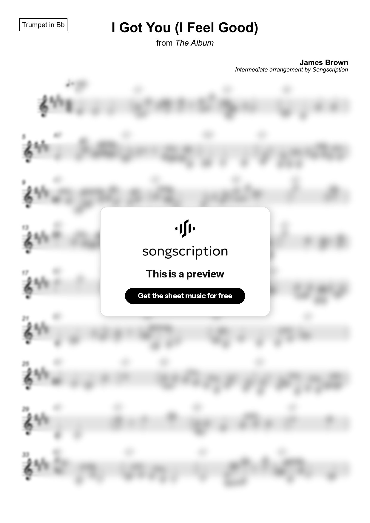 Intermediate Trumpet Sheet Music for "I Got You (I Feel Good)" by James Brown