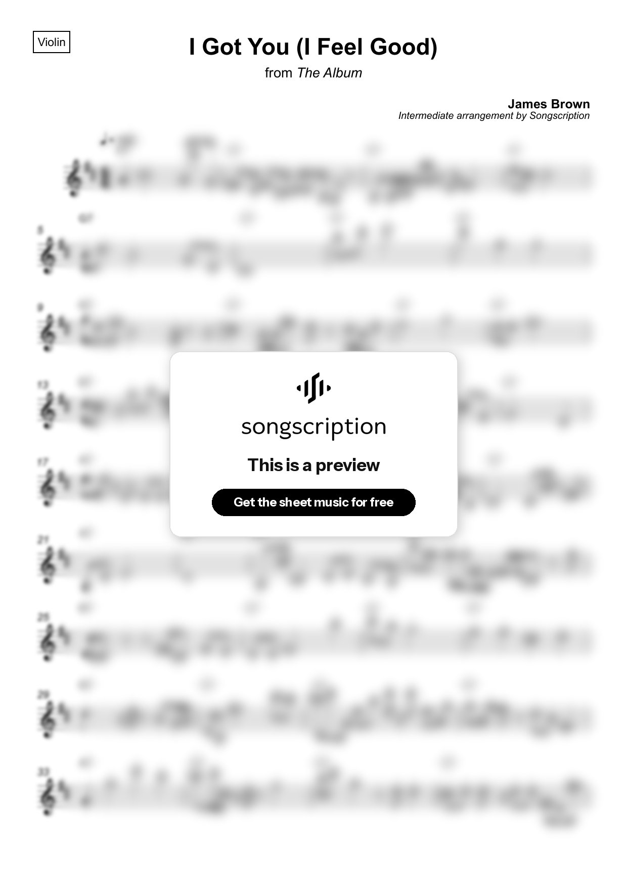 Intermediate Violin Sheet Music for "I Got You (I Feel Good)" by James Brown