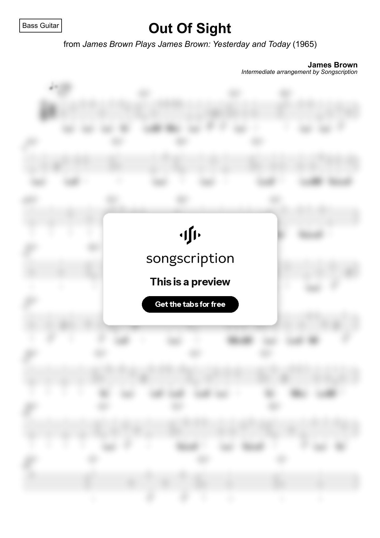 Intermediate Bass Guitar Tabs for "Out Of Sight" by James Brown
