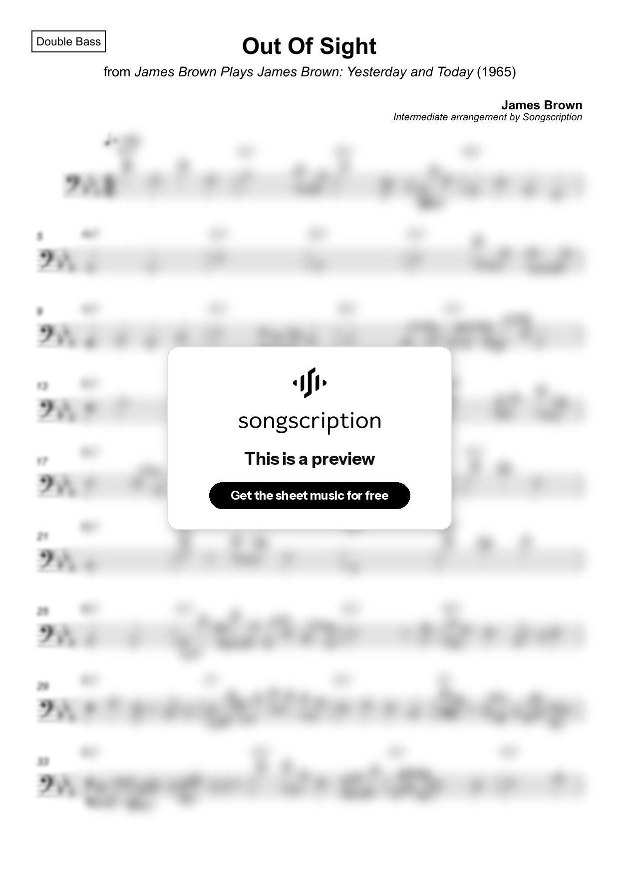 Intermediate Double Bass Sheet Music for "Out Of Sight" by James Brown