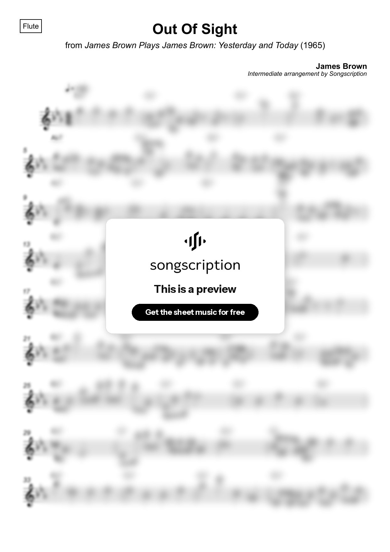 Intermediate Flute Sheet Music for "Out Of Sight" by James Brown