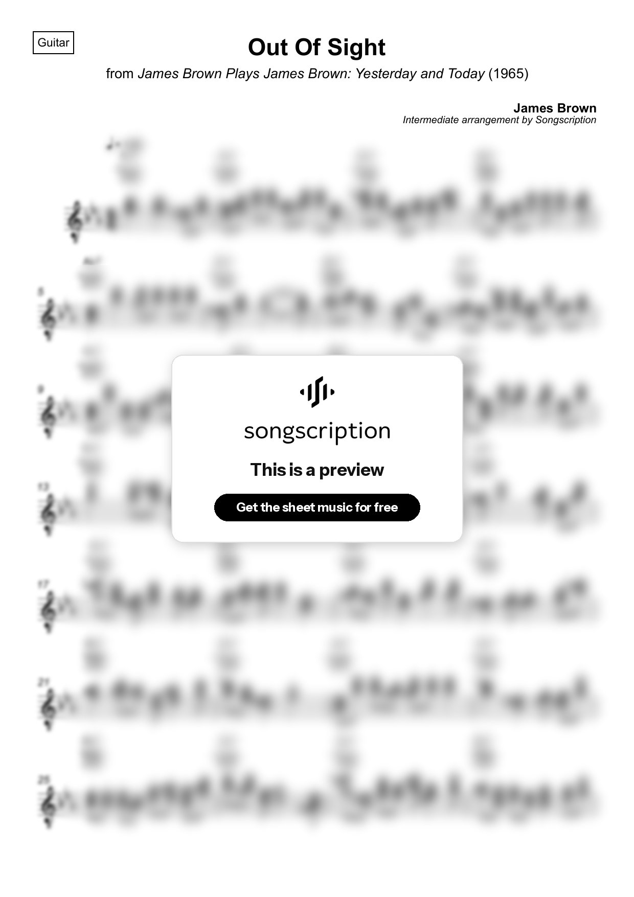 Intermediate Acoustic Guitar Sheet Music for "Out Of Sight" by James Brown