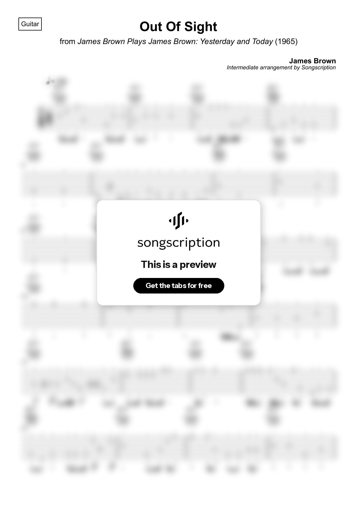 Intermediate Acoustic Guitar Tabs for "Out Of Sight" by James Brown