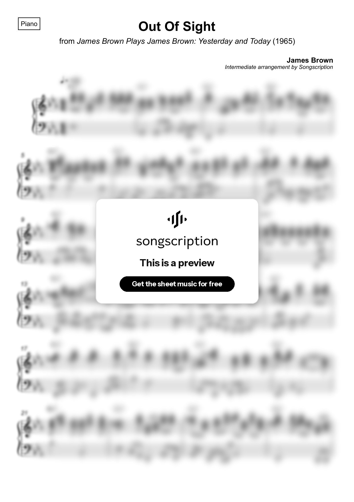 Intermediate Piano Sheet Music for "Out Of Sight" by James Brown