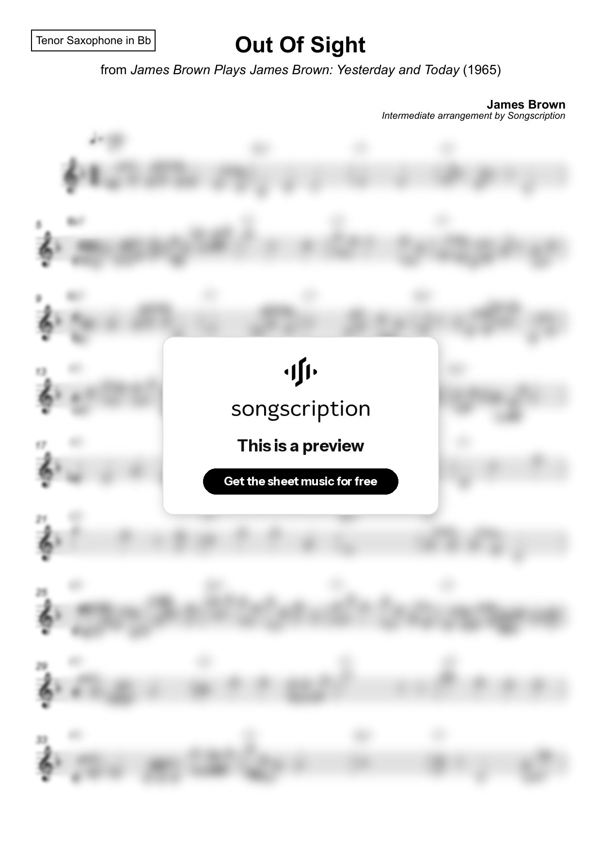 Intermediate Tenor Sax Sheet Music for "Out Of Sight" by James Brown
