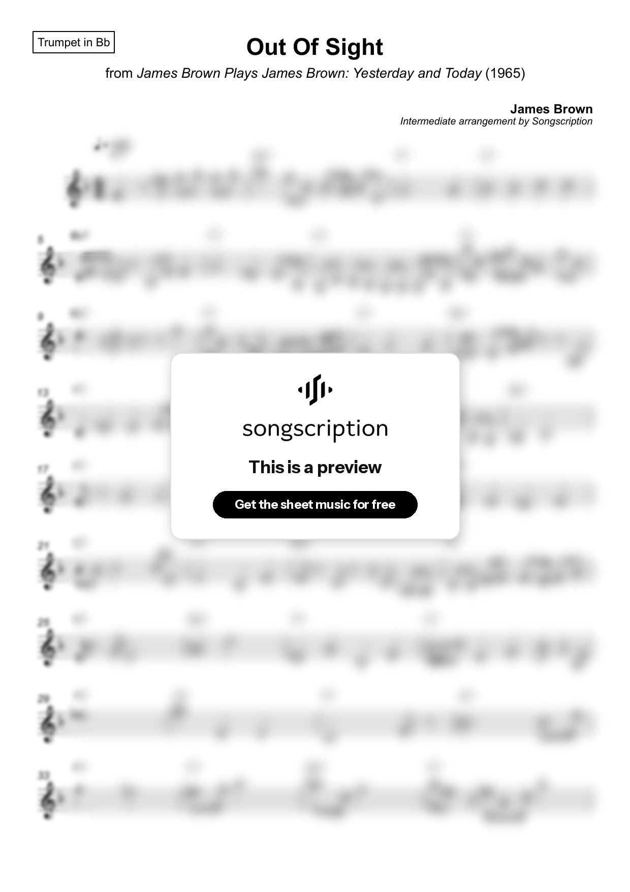 Intermediate Trumpet Sheet Music for "Out Of Sight" by James Brown