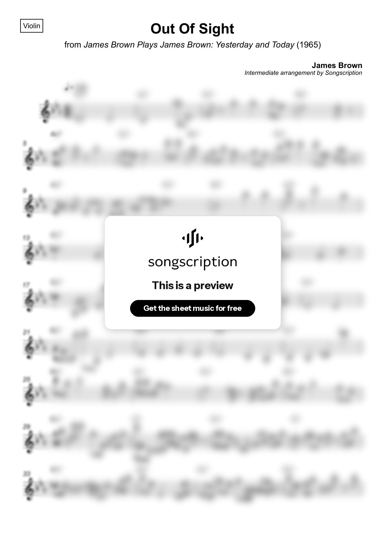 Intermediate Violin Sheet Music for "Out Of Sight" by James Brown