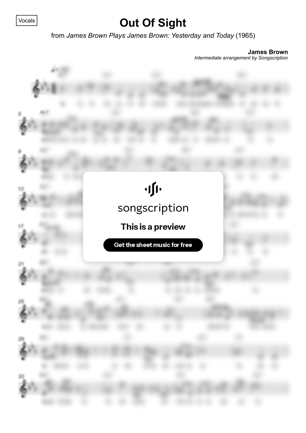 Intermediate Vocals Sheet Music for "Out Of Sight" by James Brown