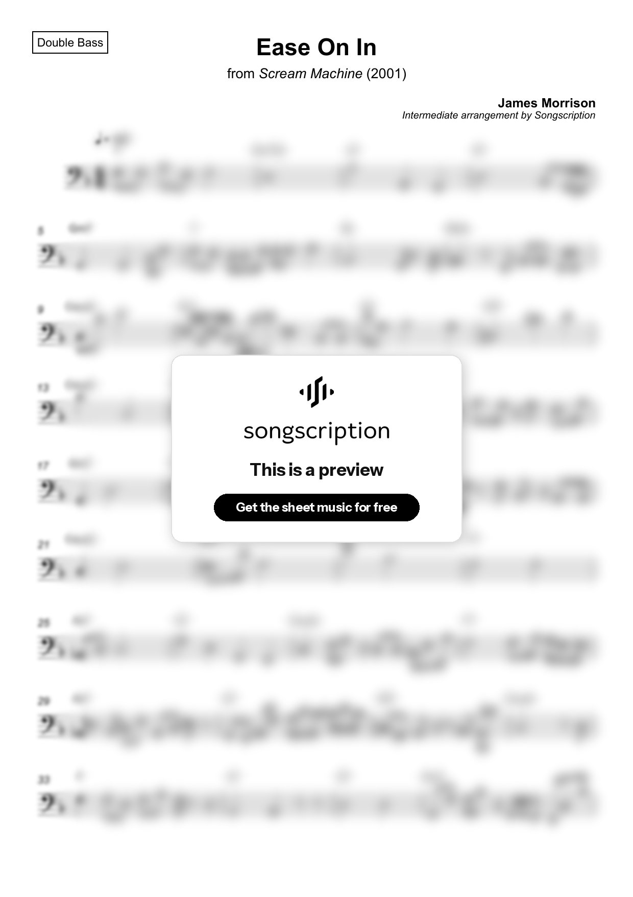 Intermediate Double Bass Sheet Music for "Ease On In" by James Morrison