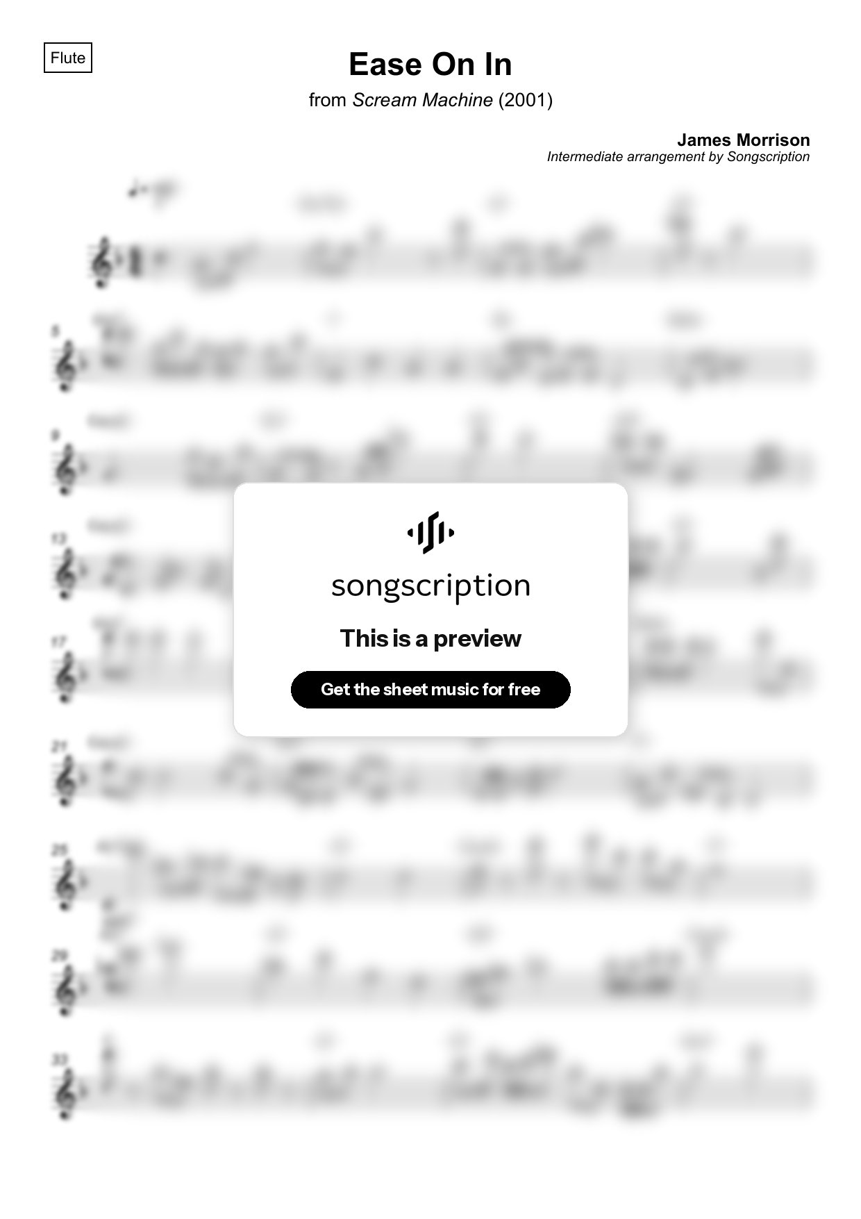 Intermediate Flute Sheet Music for "Ease On In" by James Morrison