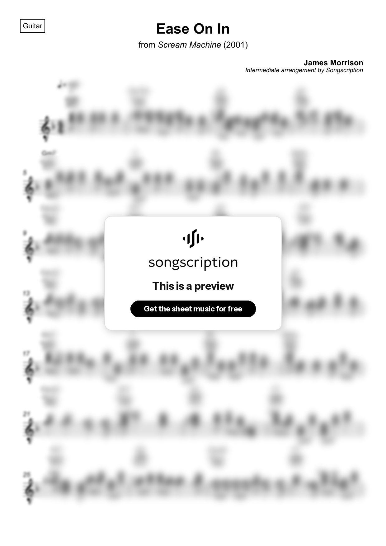 Intermediate Acoustic Guitar Sheet Music for "Ease On In" by James Morrison