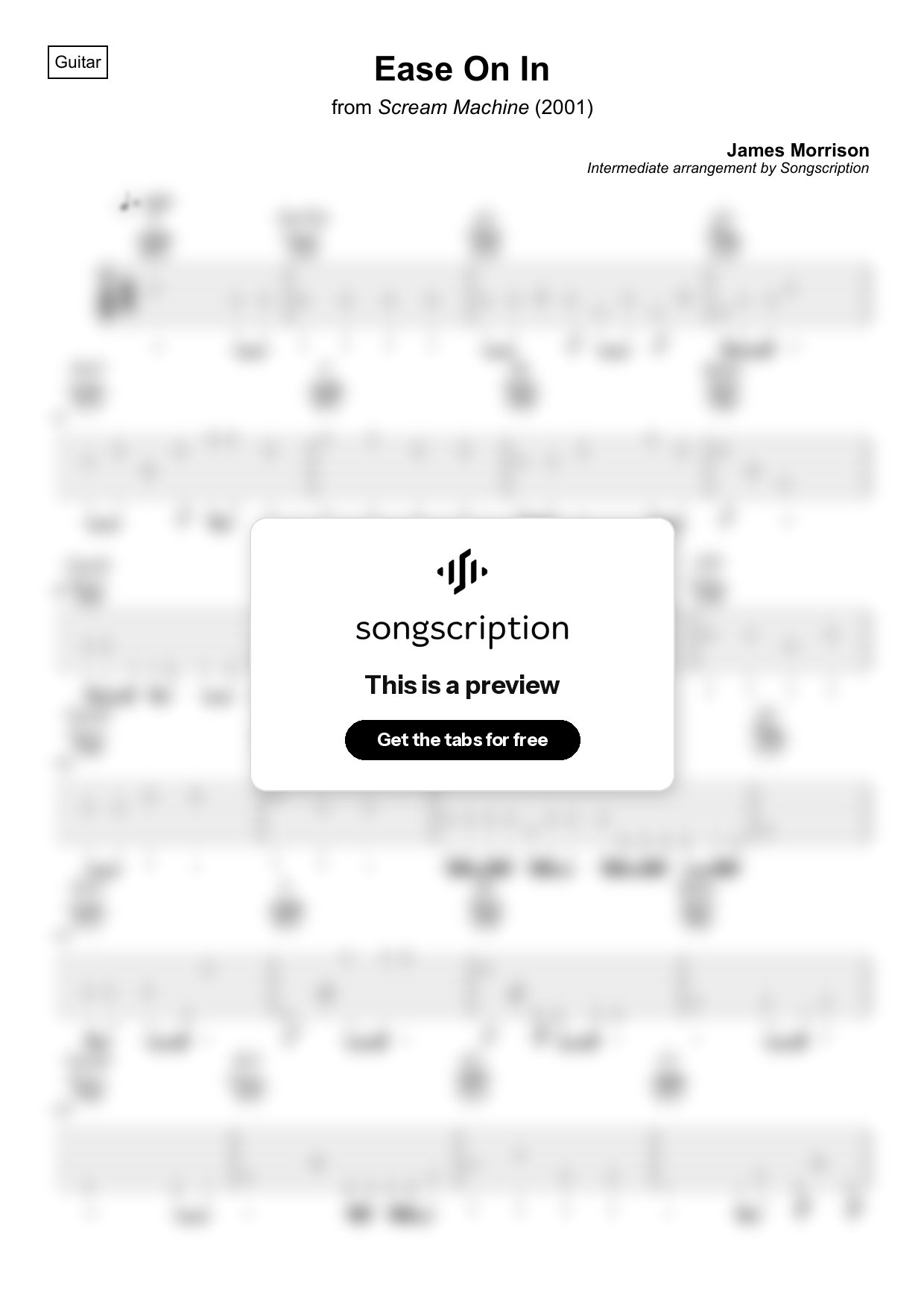 Intermediate Acoustic Guitar Tabs for "Ease On In" by James Morrison